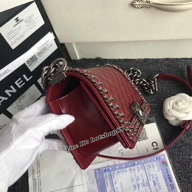 CHANEL女包 小香秋冬專櫃新品 金屬鏈條 進口臘油皮 Boy斜挎女包 香奈兒單肩包 djc1387